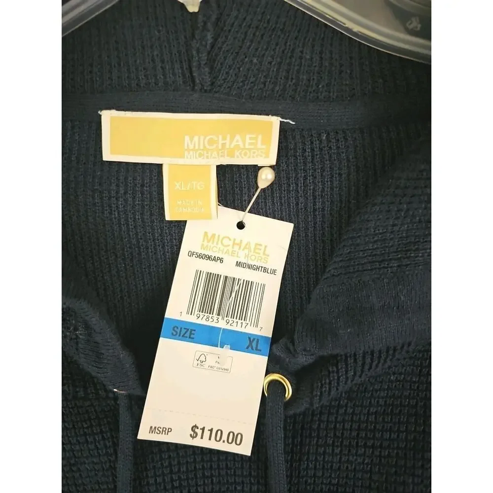 Michael Kors ~Woman Size XL/TG~ Midnightblue Knit Hoodie Sweater NWT $110.00